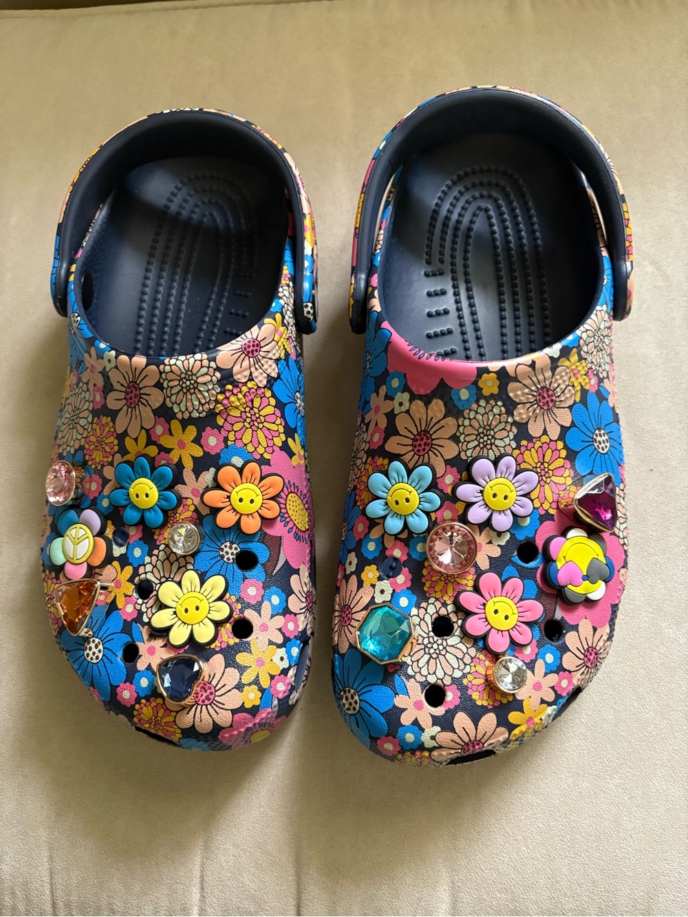 CROCS Kids Floral Clogs in Blue, Pink, Yellow